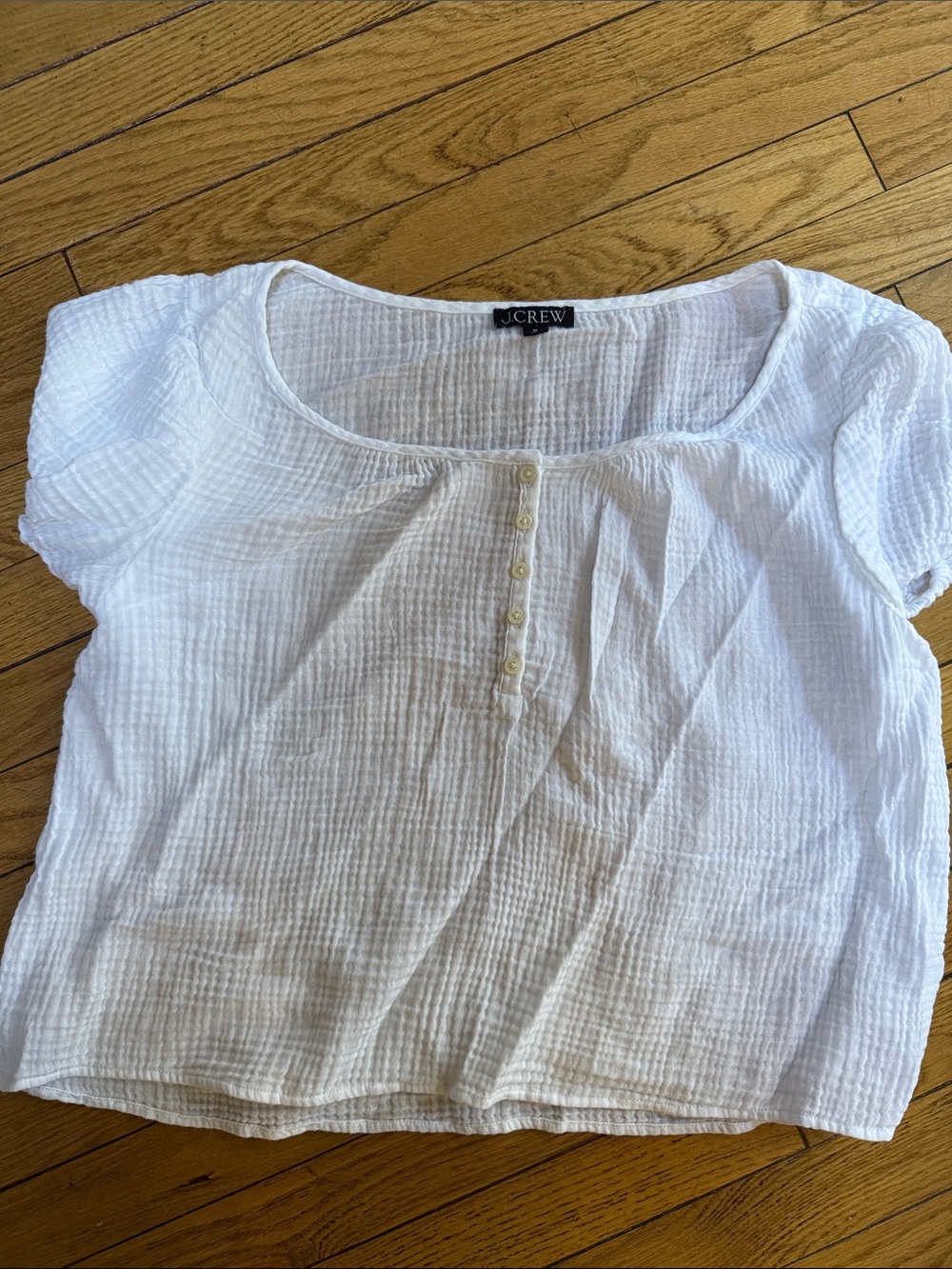 J. Crew White Short Sleeve Gauze Scoop Neck Henley